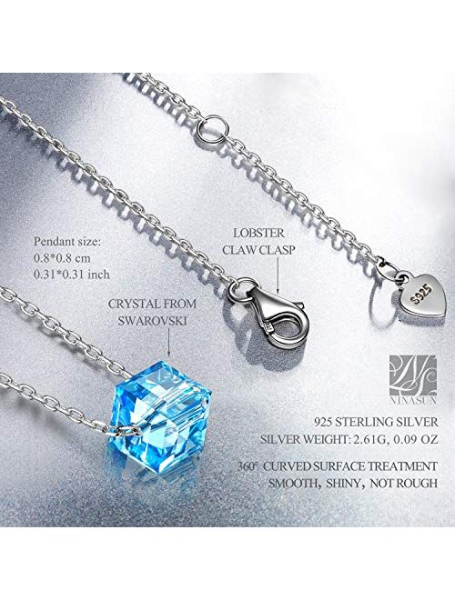 NINASUN Christmas Cube Square Crystal Necklace With 925 Sterling Silver ChainCrystal from Swarovski Pendant Necklace for Women Girls