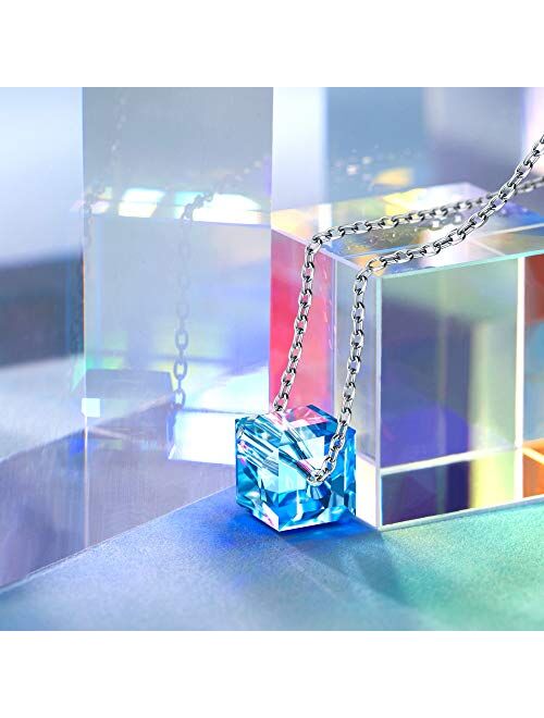 NINASUN Christmas Cube Square Crystal Necklace With 925 Sterling Silver ChainCrystal from Swarovski Pendant Necklace for Women Girls