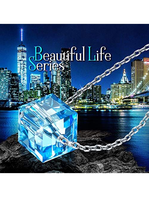 NINASUN Christmas Cube Square Crystal Necklace With 925 Sterling Silver ChainCrystal from Swarovski Pendant Necklace for Women Girls