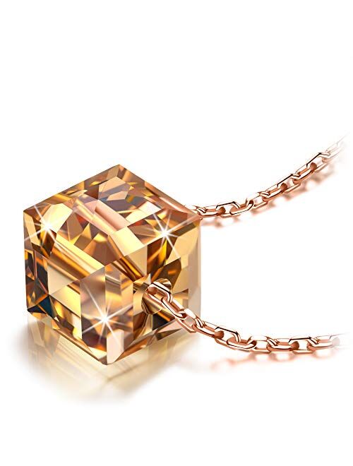 NINASUN Christmas Cube Square Crystal Necklace With 925 Sterling Silver ChainCrystal from Swarovski Pendant Necklace for Women Girls