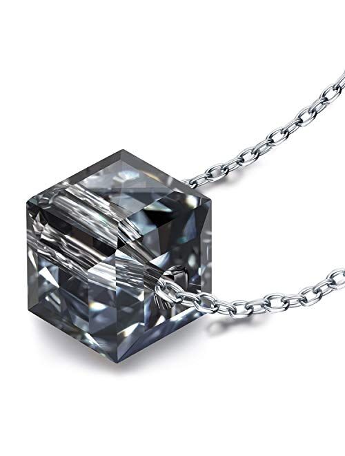 NINASUN Christmas Cube Square Crystal Necklace With 925 Sterling Silver ChainCrystal from Swarovski Pendant Necklace for Women Girls