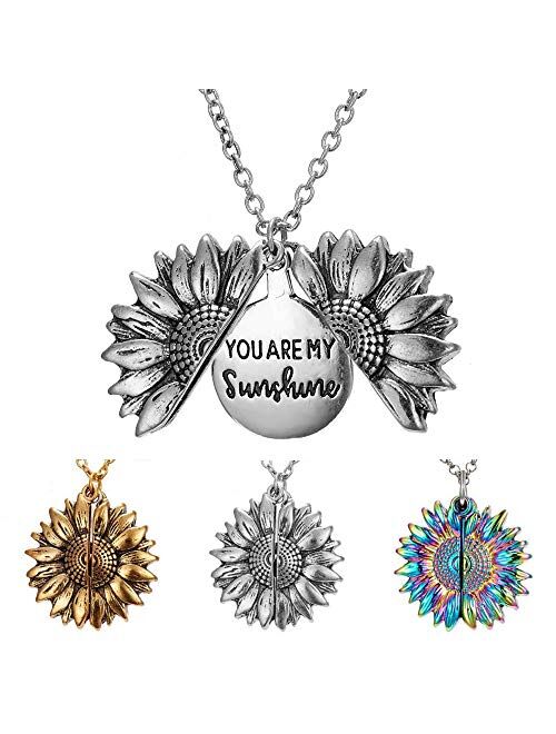 Sunflower Necklace for Women Girls You are My Sunshine Necklace Sunflower Locket Jewelry Pendant Chain Gifts