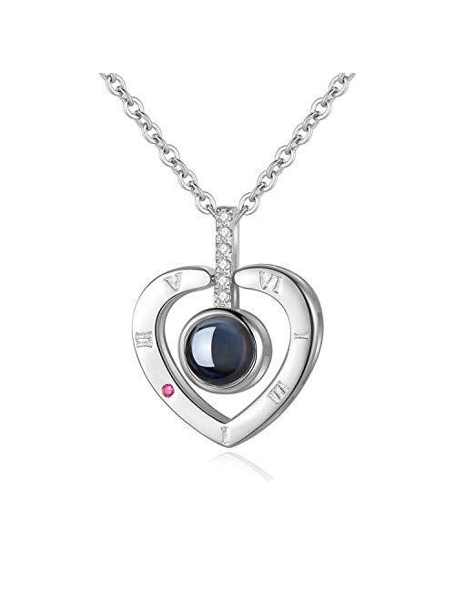 Amvie I Love You Necklace 100 Languages Fashion Crystal Love Memory Projection Necklaces for Women Girls Jewelry Birthday Gifts for Girlfriend Women Wife Mom