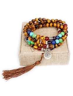 Mala Beads 108 Necklace Meditation Prayer Bead Tree of Life Chakra Stones Tibetan Bracelet