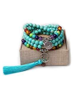 Mala Beads 108 Necklace Meditation Prayer Bead Tree of Life Chakra Stones Tibetan Bracelet