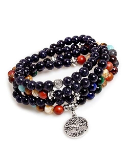 Mala Beads 108 Necklace Meditation Prayer Bead Tree of Life Chakra Stones Tibetan Bracelet