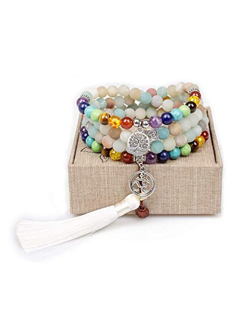 Mala Beads 108 Necklace Meditation Prayer Bead Tree of Life Chakra Stones Tibetan Bracelet