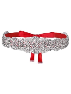 Lovful Bridal Crystal Rhinestone Braided Wedding Dress Sash Belt