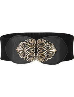 BlackButterfly 3 Inch Wide Waspie Elastic Vintage Buckle Waist Belt