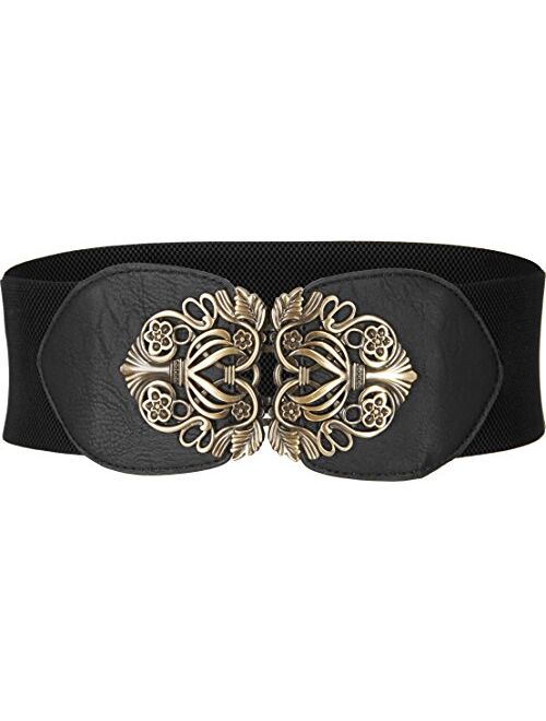 BlackButterfly 3 Inch Wide Waspie Elastic Vintage Buckle Waist Belt