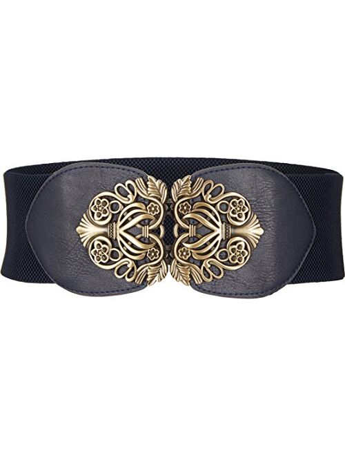 BlackButterfly 3 Inch Wide Waspie Elastic Vintage Buckle Waist Belt