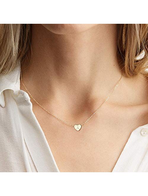 PAERAPAK Letter Initial Necklace for Women - 14K Gold Filled Tiny Heart Pendant Letter Necklace Personalized Initial Heart Charm Necklace for Her Kids Child Necklace Birt