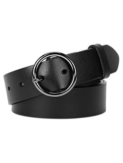 Fashion Women Leather Belt for Dresses Jeans Pants With Classic Round Buckle By SUOSDEY