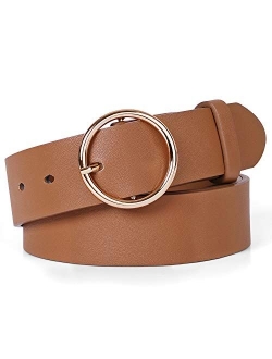 Fashion Women Leather Belt for Dresses Jeans Pants With Classic Round Buckle By SUOSDEY