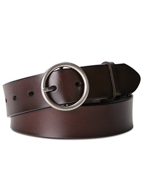 Fashion Women Leather Belt for Dresses Jeans Pants With Classic Round Buckle By SUOSDEY