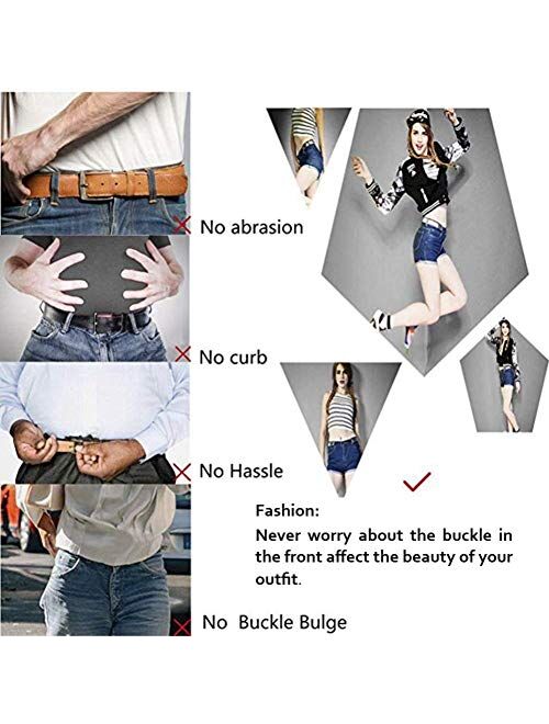 2 Pack No Buckle Free Elastic Buckle Free Belt for Women Men, Comfortable Adjustable Invisible Stretch Waist Belt for Jeans Shorts Pants