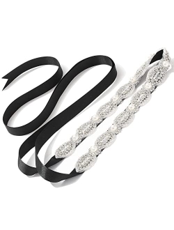 AWAYTR Bridal Rhinestone Wedding Belt - Silver Rhinestone Belts for Women Formal Evening Dress