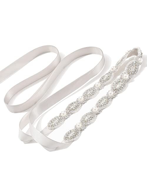 AWAYTR Bridal Rhinestone Wedding Belt - Silver Rhinestone Belts for Women Formal Evening Dress