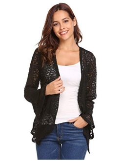 Concep Women's Bell Sleeve Cardigan Lace Crochet Casual Tops Sheer Cover Up Plus Size
