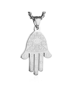 Stainless Steel Egyptian Eye Fatima Hamsa Hand Pendant Necklace Success and Protection Lucky