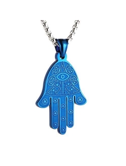 Stainless Steel Egyptian Eye Fatima Hamsa Hand Pendant Necklace Success and Protection Lucky