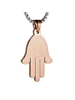 Stainless Steel Egyptian Eye Fatima Hamsa Hand Pendant Necklace Success and Protection Lucky