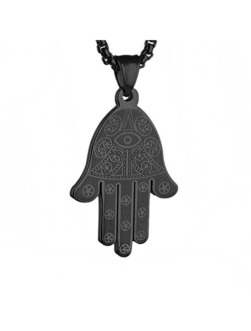 HZMAN Stainless Steel Egyptian Eye Fatima Hamsa Hand Pendant Necklace Success and Protection Lucky