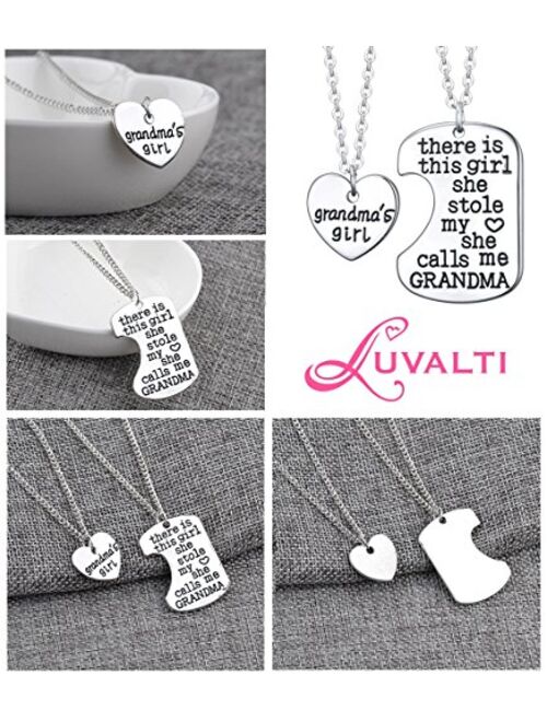 Grandmas Girl Heart Pendant Necklace - Grandma Necklace Set - Best Family Gift