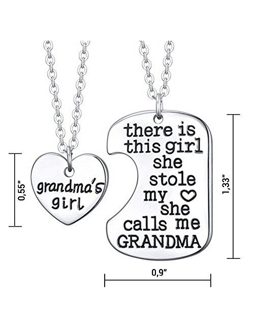 Grandmas Girl Heart Pendant Necklace - Grandma Necklace Set - Best Family Gift