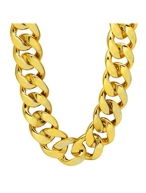 CrazyPiercing Faux Gold Acrylic Chain Necklace, 90s Punk Style Necklace Costume Jewelry, Hip Hop Turnover Chain Necklace, Plastic 32 inches, 36 inches 35mm