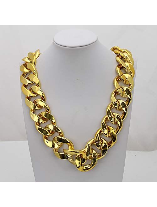 CrazyPiercing Faux Gold Acrylic Chain Necklace, 90s Punk Style Necklace Costume Jewelry, Hip Hop Turnover Chain Necklace, Plastic 32 inches, 36 inches 35mm