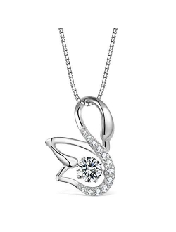 T400 925 Sterling Silver Cat Dog Fox Swan Pendant Necklace with Dancing Diamond Stone Cubic Zirconia Birthday Gift for Women Girls
