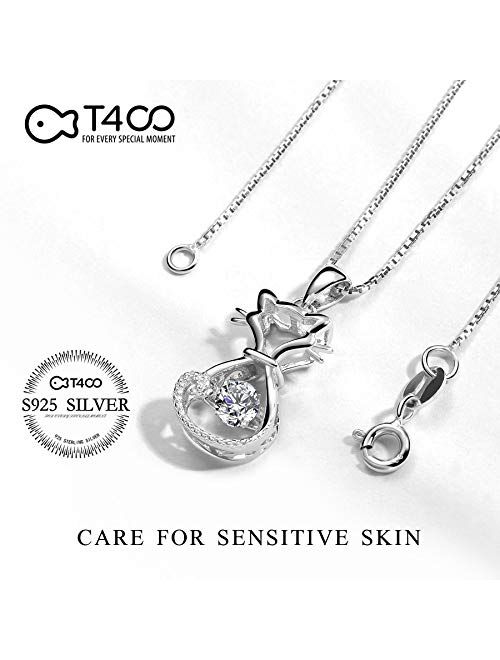 T400 925 Sterling Silver Cat Dog Fox Swan Pendant Necklace with Dancing Diamond Stone Cubic Zirconia Birthday Gift for Women Girls