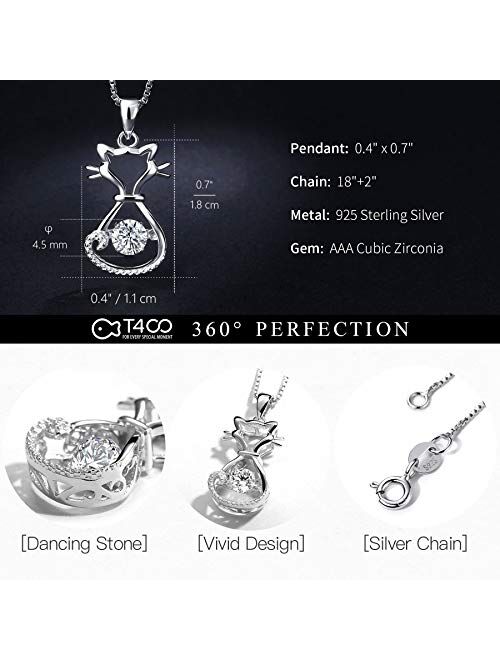 T400 925 Sterling Silver Cat Dog Fox Swan Pendant Necklace with Dancing Diamond Stone Cubic Zirconia Birthday Gift for Women Girls