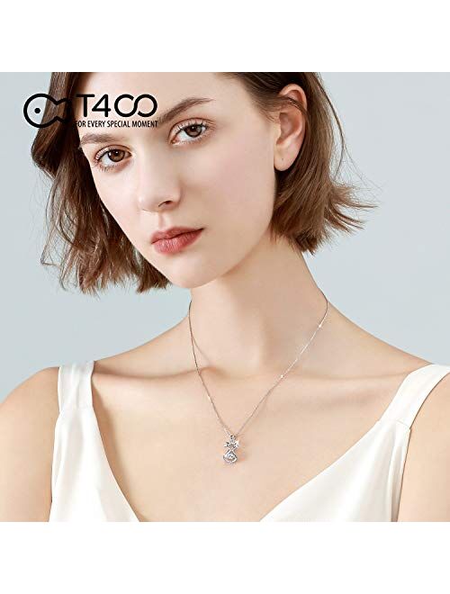 T400 925 Sterling Silver Cat Dog Fox Swan Pendant Necklace with Dancing Diamond Stone Cubic Zirconia Birthday Gift for Women Girls