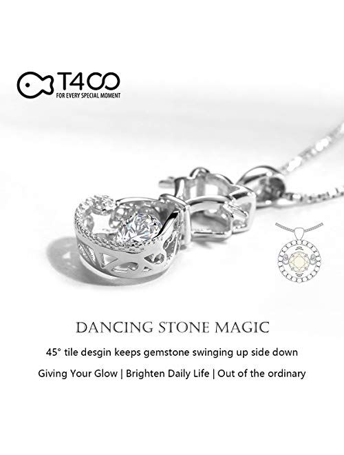 T400 925 Sterling Silver Cat Dog Fox Swan Pendant Necklace with Dancing Diamond Stone Cubic Zirconia Birthday Gift for Women Girls