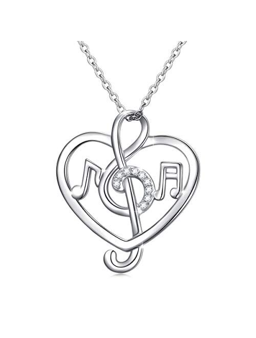 S925 Sterling Silver Musical Note Pendant Necklace, Box Chain 18 inches