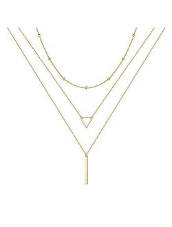 Turandoss Gold Layered Necklaces for Women - 14K Gold Plated Handmade Multilayer Bar Pearls Coin Disc Moon Butterfly Medallion Adjustable Dainty Layered Choker Necklaces 