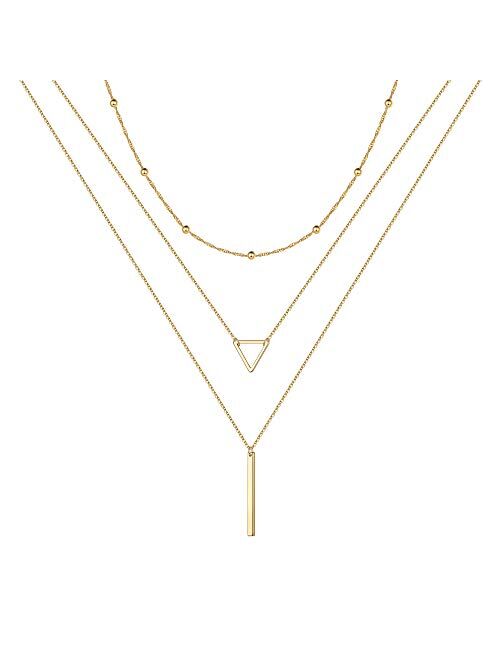 Turandoss Gold Layered Necklaces for Women - 14K Gold Plated Handmade Multilayer Bar Pearls Coin Disc Moon Butterfly Medallion Adjustable Dainty Layered Choker Necklaces 