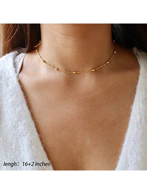 Turandoss Gold Layered Necklaces for Women - 14K Gold Plated Handmade Multilayer Bar Pearls Coin Disc Moon Butterfly Medallion Adjustable Dainty Layered Choker Necklaces 