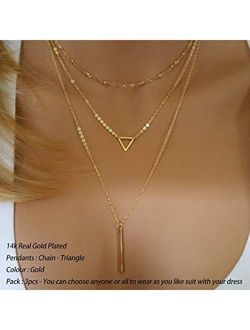 Turandoss Gold Layered Necklaces for Women - 14K Gold Plated Handmade Multilayer Bar Pearls Coin Disc Moon Butterfly Medallion Adjustable Dainty Layered Choker Necklaces 