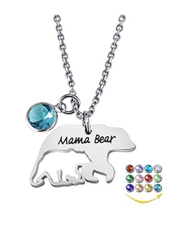 YOUFENG Mom Necklace Mama Bear Necklaces Pendant 12 Months Birthstone Jewelry for Women Girls