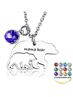 YOUFENG Mom Necklace Mama Bear Necklaces Pendant 12 Months Birthstone Jewelry for Women Girls