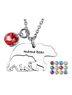 YOUFENG Mom Necklace Mama Bear Necklaces Pendant 12 Months Birthstone Jewelry for Women Girls