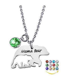 YOUFENG Mom Necklace Mama Bear Necklaces Pendant 12 Months Birthstone Jewelry for Women Girls