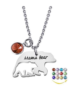 YOUFENG Mom Necklace Mama Bear Necklaces Pendant 12 Months Birthstone Jewelry for Women Girls