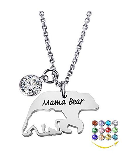 YOUFENG Mom Necklace Mama Bear Necklaces Pendant 12 Months Birthstone Jewelry for Women Girls