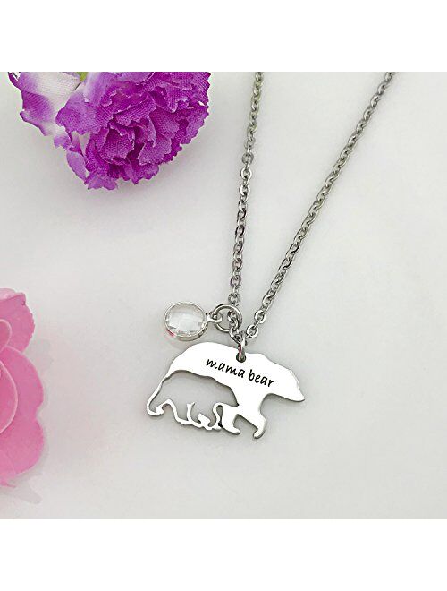 YOUFENG Mom Necklace Mama Bear Necklaces Pendant 12 Months Birthstone Jewelry for Women Girls