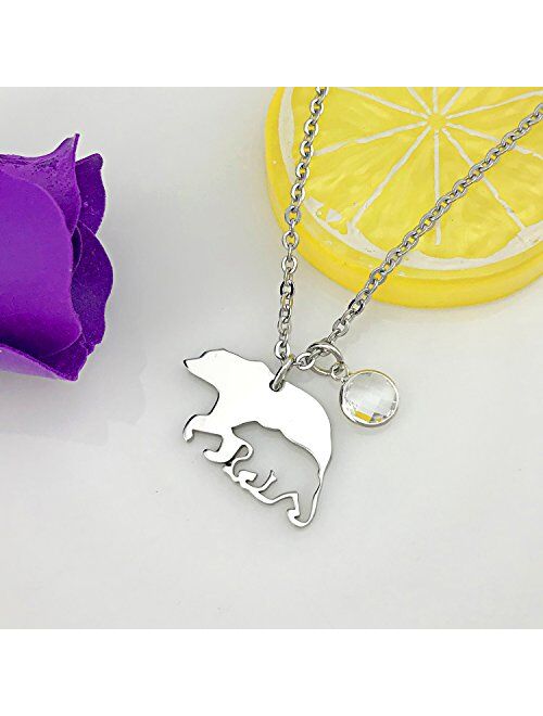 YOUFENG Mom Necklace Mama Bear Necklaces Pendant 12 Months Birthstone Jewelry for Women Girls