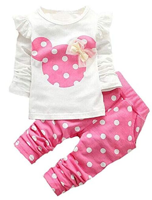 Cute Toddler Baby Girls Clothes Set Long Sleeve T-Shirt and Pants Kids 2pcs Outfits